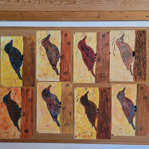 Waldpost- Spelli Specht telfoniert! Experimentelles und zielgerichtetes Gestalten mit Deckfarben 3. Klasse